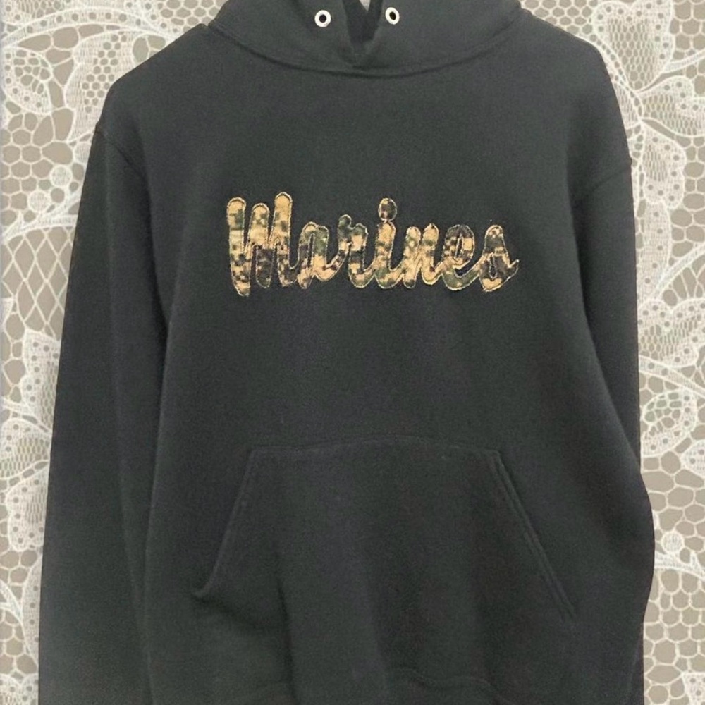 Marines Black Hoodie with camo detailing !!